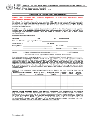 Application for Teacher Salary Step Placement
