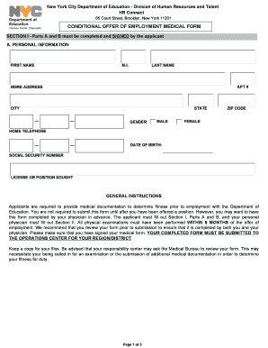 New York City Employment Medical Form