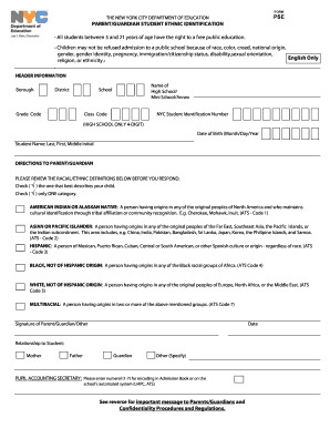New York City Student Ethnic Identification Form