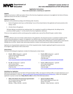 2012-2013 Kindergarten Lottery Application