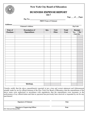 New York City Board of Education Business Expense Report