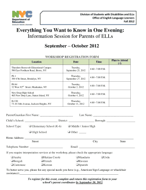 ELL Parent Workshop Registration Form