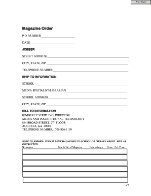 Magazine Order Form