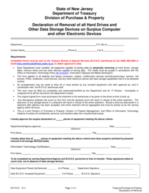 New Jersey Surplus Equipment Sanitization Form