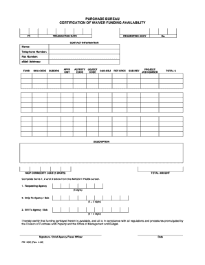 Purchase Bureau Certification of Waiver Funding Availability