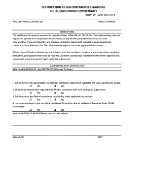 NJEDA Subcontractor Equal Employment Opportunity Certification