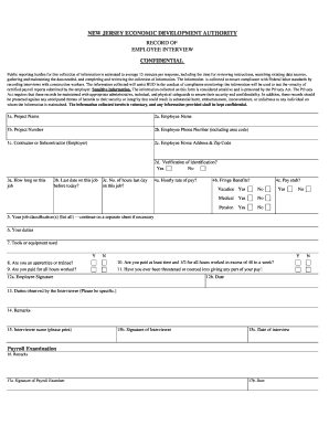 New Jersey Employee Interview Record