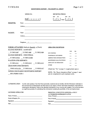 NJPDES Monitoring Report Transmittal Sheet