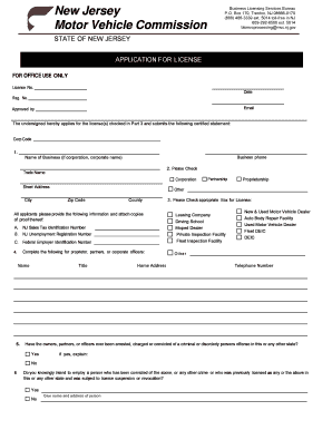 New Jersey Leasing Plates and Registrations Application