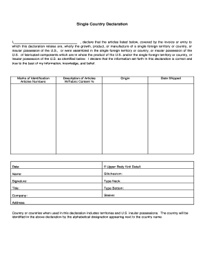 Single Country Declaration Form