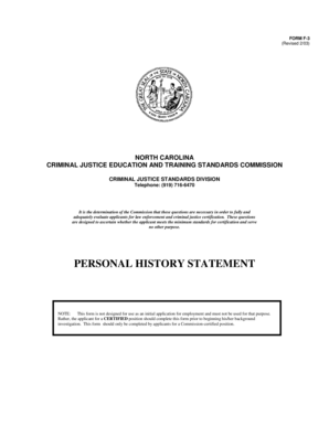 North Carolina Personal History Statement Form F-3