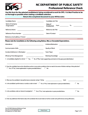 Professional Reference Check Form