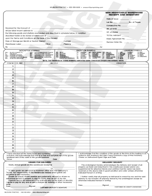 Non-Negotiable Warehouse Receipt and Inventory Form