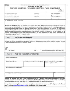 New Mexico Taxpayer Waiver for Electronic Filing Requirement