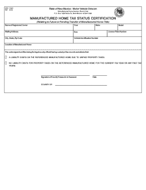 Manufactured Home Tax Status Certification