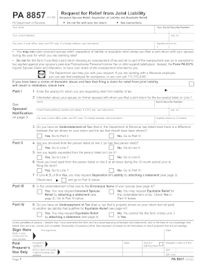 PA 8857 Request for Relief from Joint Liability