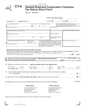New York State Business Corporation Franchise Tax Return Short Form