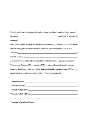 Massachusetts Certified Translation Form