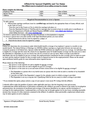 Affidavit for Spousal Eligibility and Tax Status