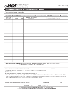 Maryland Automotive Dismantler Inventory Report