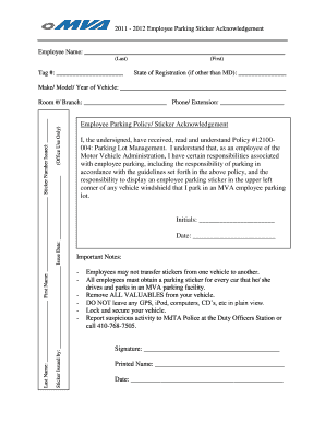 Employee Parking Sticker Acknowledgement