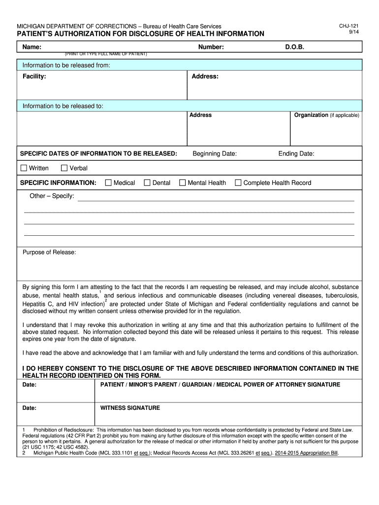 CHJ-121 Medical Release Form. ASC X12/005010X214E2 Health Care Claim Acknoledgment (277CA) - michigan Preview on Page 1.