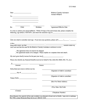 Relative Custody Assistance Annual Affidavit