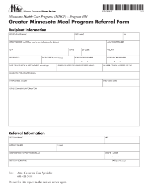 Greater Minnesota Meal Program Referral Form