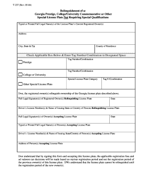 Georgia License Plate Relinquishment Form