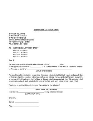 Irrevocable Letter of Credit