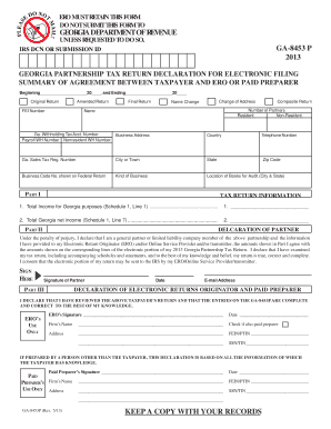 Georgia Partnership Tax Return Declaration for Electronic Filing