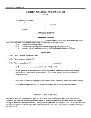 US Federal Appearance Bond Form