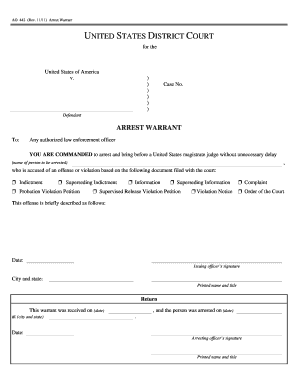 Arrest Warrant Form AO 442