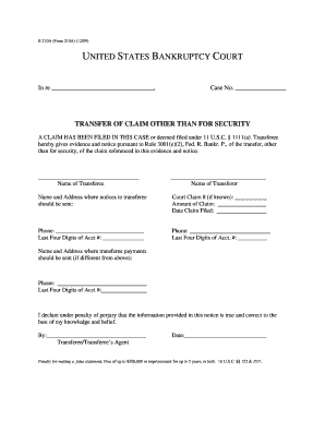 US Bankruptcy Court Transfer of Claim Form 210A
