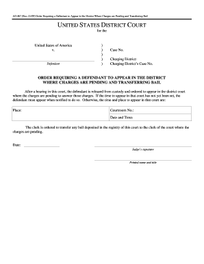 Order Requiring Defendant Appearance and Bail Transfer