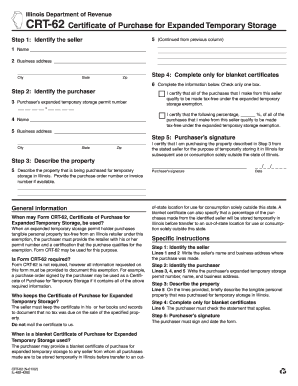 Illinois CRT-62 Certificate of Purchase for Expanded Temporary Storage