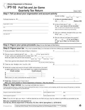 Illinois PT-10 Pull Tab and Jar Game Quarterly Tax Return