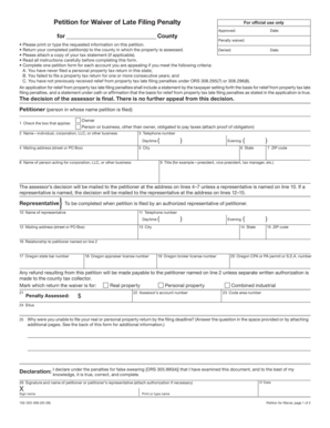 Petition for Waiver of Late Filing Penalty