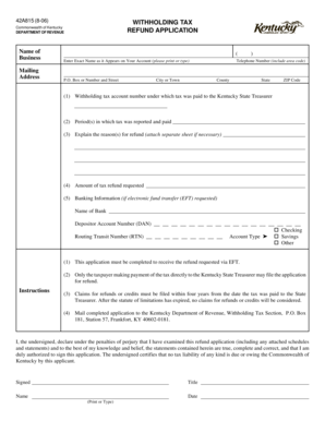 Kentucky Withholding Tax Refund Application