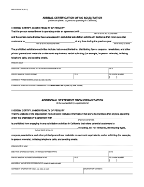California Annual Certification Regarding Solicitation Activities