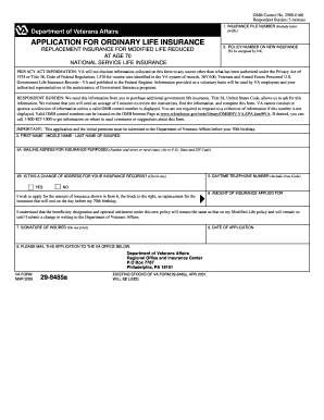 US VA Life Insurance Application