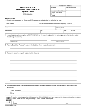 Oregon Riparian Lands Tax Exemption Application