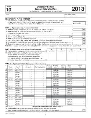 Oregon Form 10 Underpayment of Estimated Tax