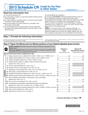 Illinois Schedule CR Credit for Tax Paid to Other States