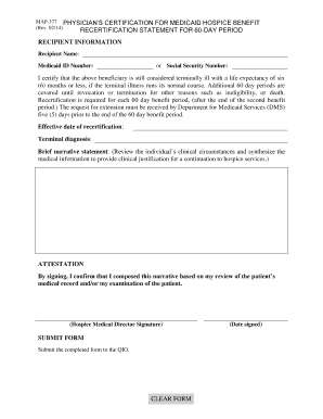 Physician's Certification for Medicaid Hospice Benefit