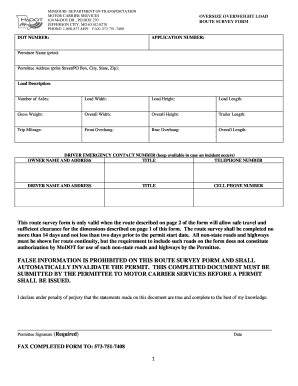 Missouri Oversize Overweight Load Route Survey Form