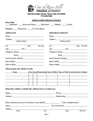 Application for Occupancy