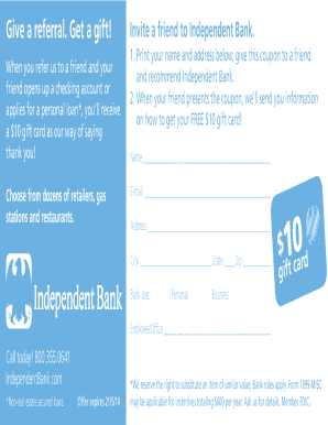 Independent Bank Referral Gift Card Offer
