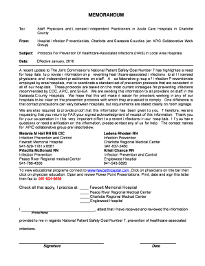 Healthcare Infection Prevention Protocol Acknowledgment