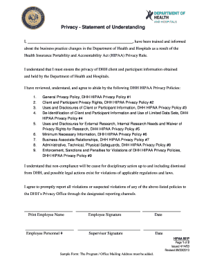 HIPAA Privacy Statement of Understanding